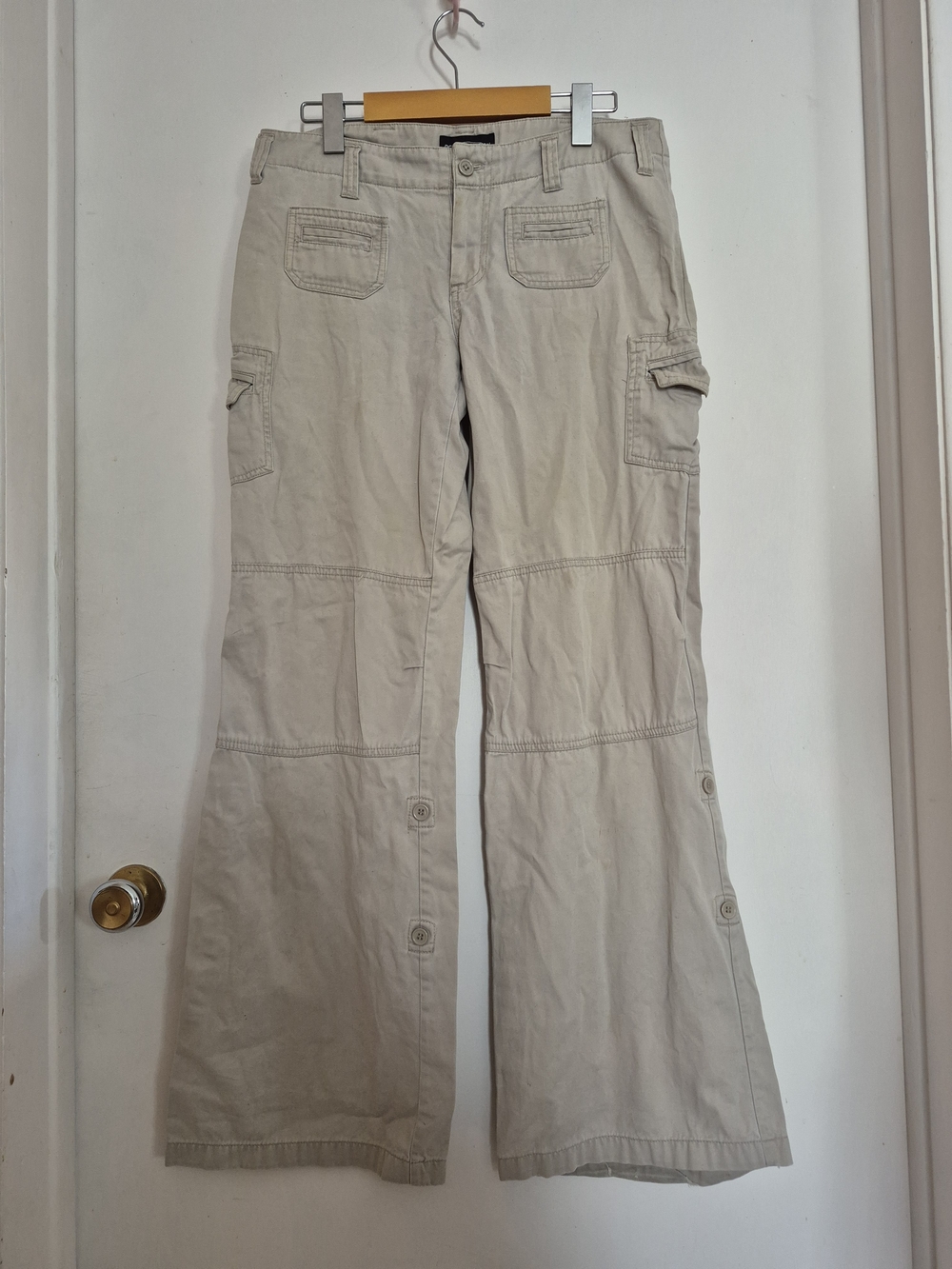 Beige Wide-Leg Cargo Pants